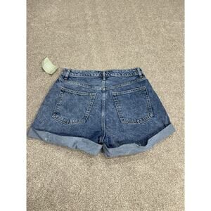 90s inspired Festival H&M High Rise Denim Shorts US 10 Medium Wash Rolled Cuff